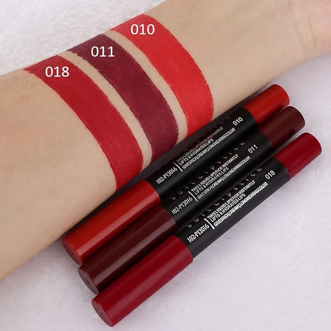 BINGBRUSH 3 Colors Longwear Lipstick Pack Set, Matte Color Stick Ultimate Lip Crayon for Makeup Collection - Nourishing Waterproof Velvet Lipgloss Lip Stain (10# 11# 18#)