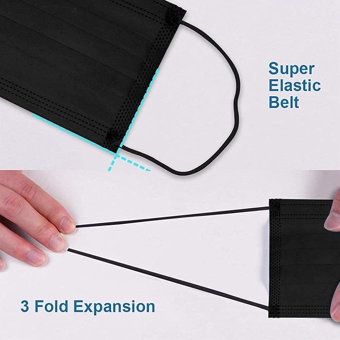 Montana West 2000 PCS Bulk Black Face Masks (40 Packs, 50pcs/Pack), Non Woven Thick 3-Layers Masks with Adjustable Earloop