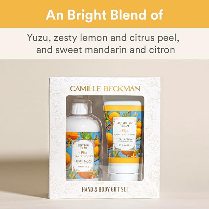 Camille Beckman Hand and Body Duet Set, Silky Body and Glycerine Hand Cream, Citrus Grove