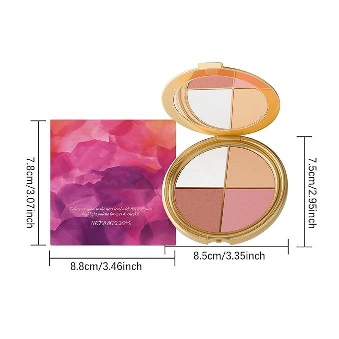 Eye & Cheek Palette - Eyeshadow and Highlighter Makeup, Makeup Palettes Contour Kit, Shimmer Glow Face Highlighter Palette for Women Face, Natural Glow Contour Powder, with Detachable Brush