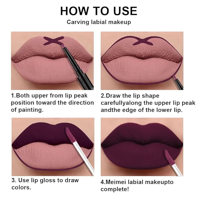 3Pcs 2 in 1 Dark Plum Purple Rose Dark Red Lip Liner and Liquid Lipstick Stain Makeup Set for women, Long Lasting Smudge Proof Lip Tint Matte Finish Lip Gloss for All-Day Color Hold Easy to Use, Set01