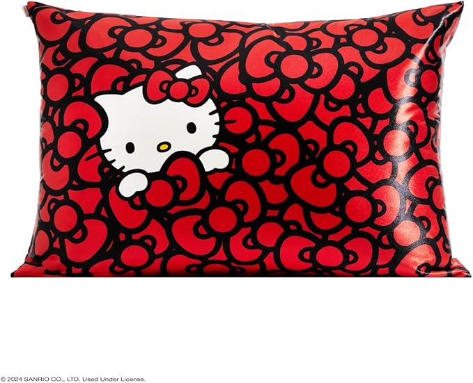 Kitsch x Hello Kitty Sea of Bows - Satin Pillowcase with Zipper for Hair and Skin, Softer Than Silk, Smooth Cooling Pillow Covers, Machine Washable - Queen/Standard Size (19x26)