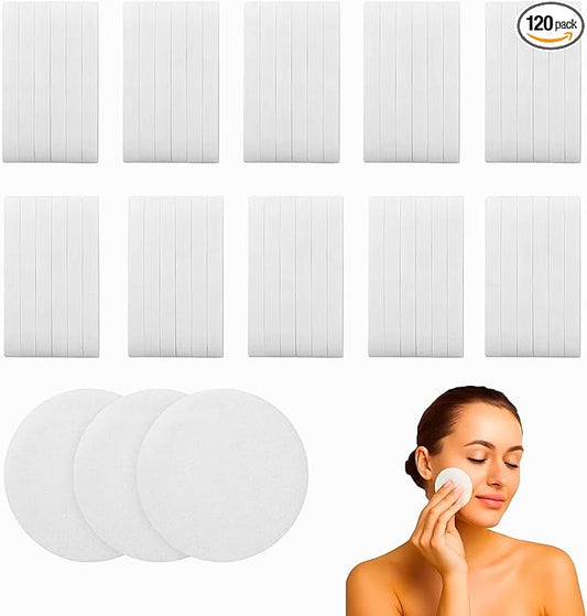 120 PCS-Compressed Facial Sponges,100% Natural Cellulose Face Sponge, Professional Cosmetic Spa Sponges for Daily Facial Cleansing,Exfoliating,Makeup Removal,Travel Skincare Essentials (White)