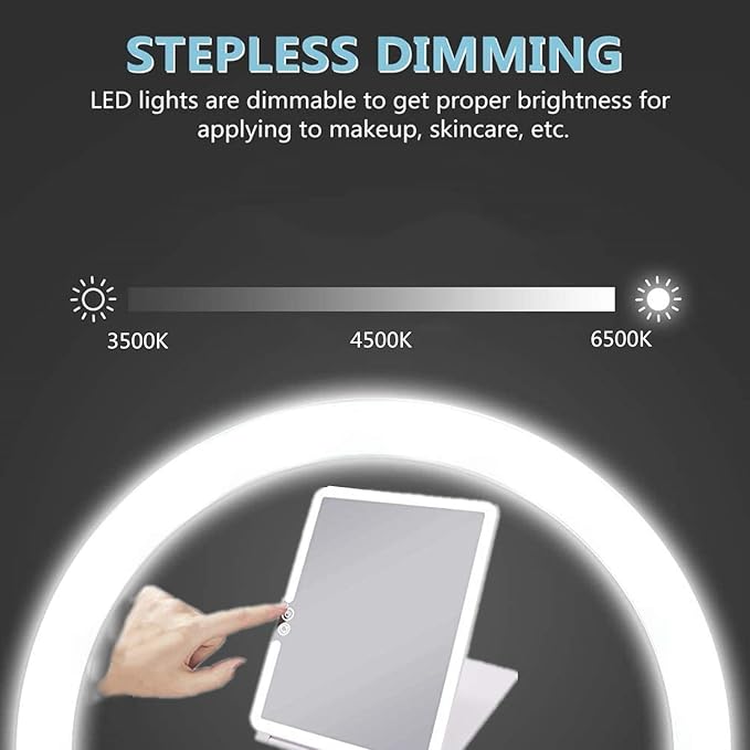deweisn Folding Lighted Makeup Mirror with 72 LEDs 3 Colors Light Modes USB Rechargable 1800mA Batteries Portable Ultra Thin Compact Vanity Mirror Dimmable Travel Mirror
