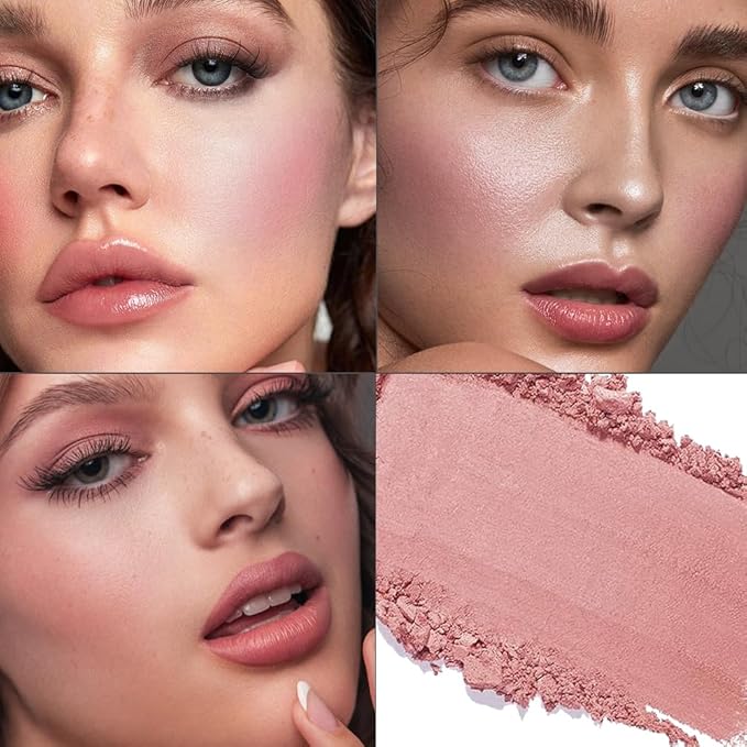 Natural Pink Matte Powder Blush Palette Cheeks Face Makeup, Achieves an Elegant, Natural Finish, Lightweight, Smooth, and Long-Lasting without Smudging, Suitable for All Skin Tones