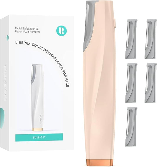 Sonic Dermaplaning Tool for Face - Rechargeable Dermaplane Razor with 6 Refill Dermablades, Facial Hair & Peach Fuzz Remover for Women (Pink)