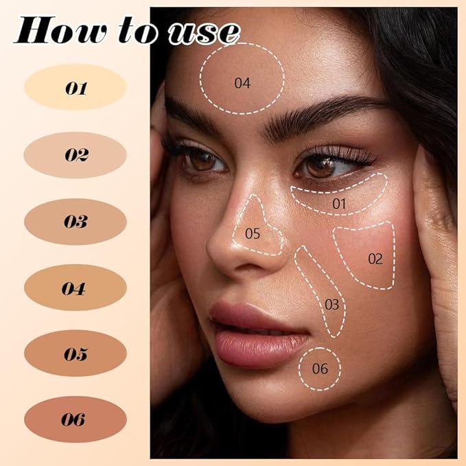 evpct 6 Colors Concealers Full Coverage Cream Contour Palette with Brush for Older Women, Under Eye Color Corrector Tri Color Pot Concealer Palette for Dark Circles Mature Skin Makeup, Waterproof, A3