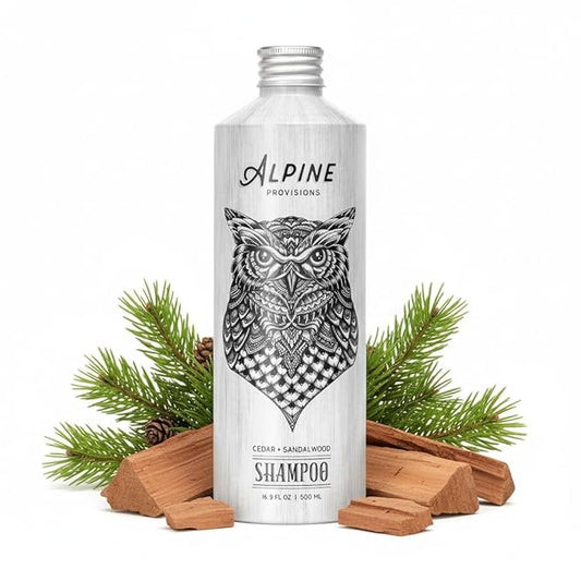 Alpine Provisions Cedar & Sandalwood Organic Shampoo for Men and Women - Natural for Hydration with Essential Oils, Jojoba, Aloe Vera - Vegan, Sulfate & Plastic Free - Plant-Based Hair Care 16.9 FL Oz