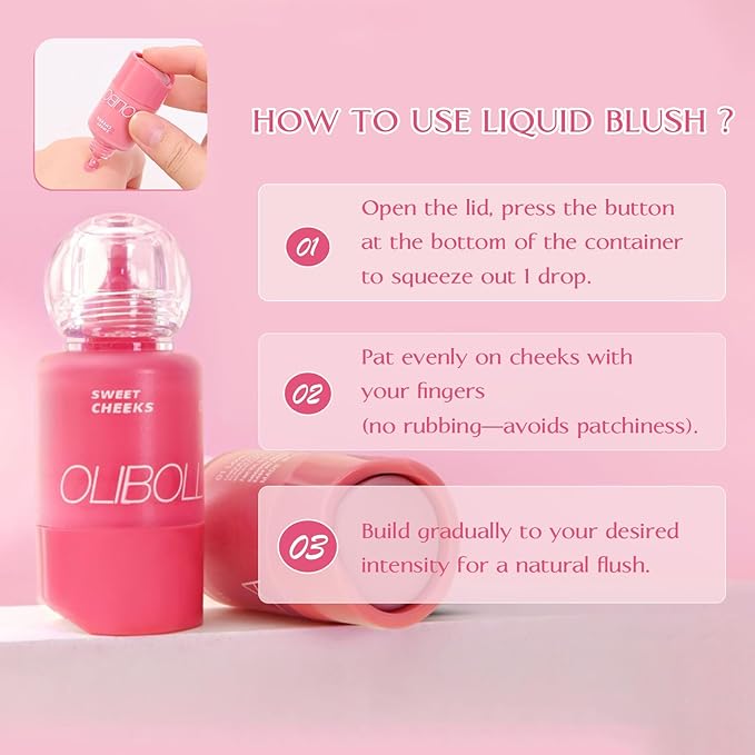 Liquid Blush, High Pigment, Buildable, Lightweight, for Radiant & Flushed & Dewy Cheeks, Long-lasting, Hydrating Cream Blush, For Dry Skin, 0.33 fl.oz