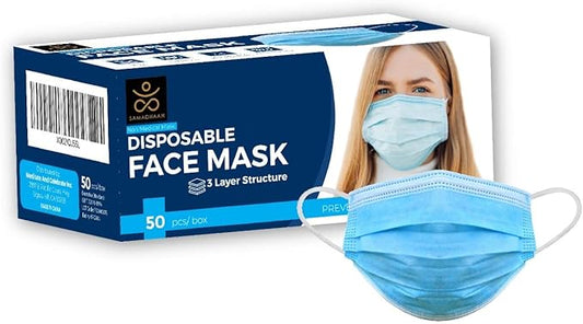 Disposable Face Mask | Pack of 50 | Safety Face Mask | Non Woven Thick 3-Layer Breathable Mask | Adjustable Earloop, Mouth and Nose Protection | Dust Mask | Masks for Facial Cover