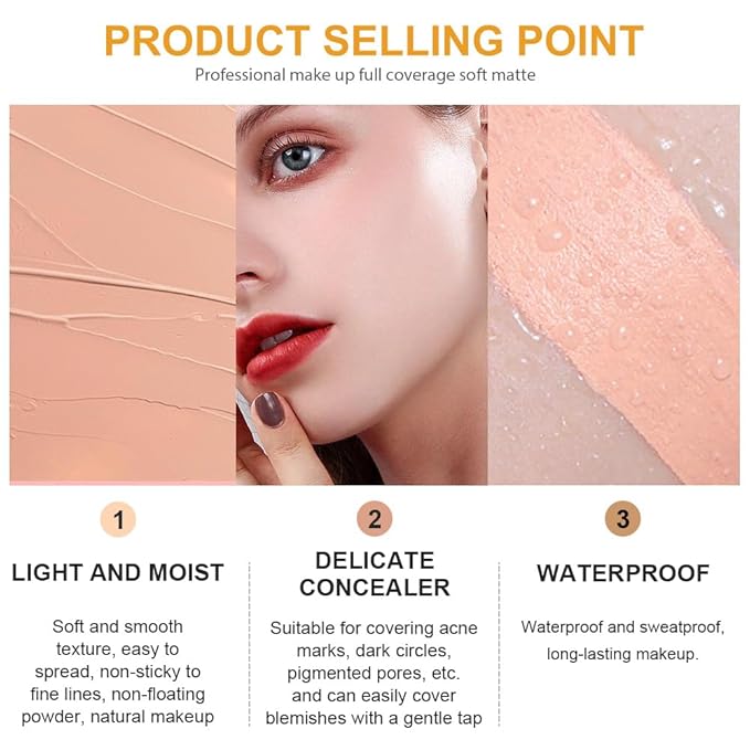 Kaely 2Pcs Pot Concealer Full Coverage Set, Under Eye Brightener Color Correcting Concealer for Dark Circles, Waterproof Foundation Face Makeup Brush Kit, Eye Ring Corrector de ojeras, 02+03