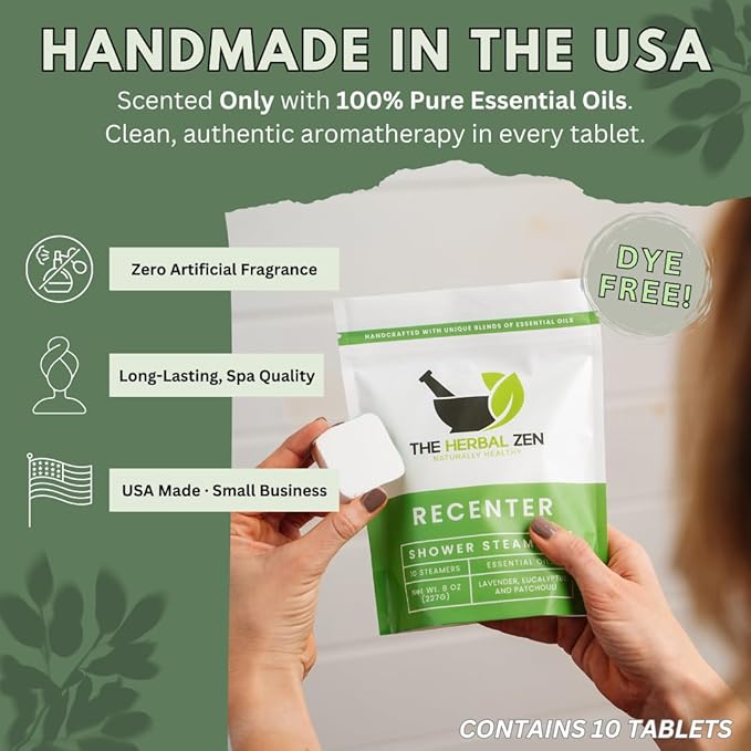 Recenter Shower Steamers Aromatherapy with Lavender and Eucalyptus Essential Oils, Aromatherapy Shower Bombs, Self Care Gift, Birthday Gift for Women, Bath Steamer for Women and Men