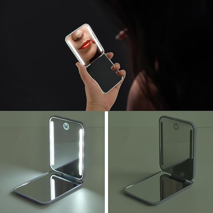 Kintion Rechargeable Pocket Mirror, Wheat Straw Material 1X/3X Magnification Portable Compact Mirror, Handheld Travel Mirror, Small Purse Mirrors for Women, Purple