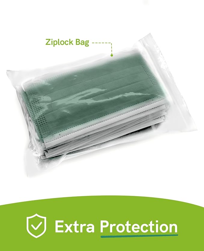 FriCARE Disposable Face Masks, 3-Ply ASTM Level 3 Medical Grade, FSA/HSA Eligible, Breathable & Comfortable for Allergy/Sun Protection, 50 Pack Hunter Green