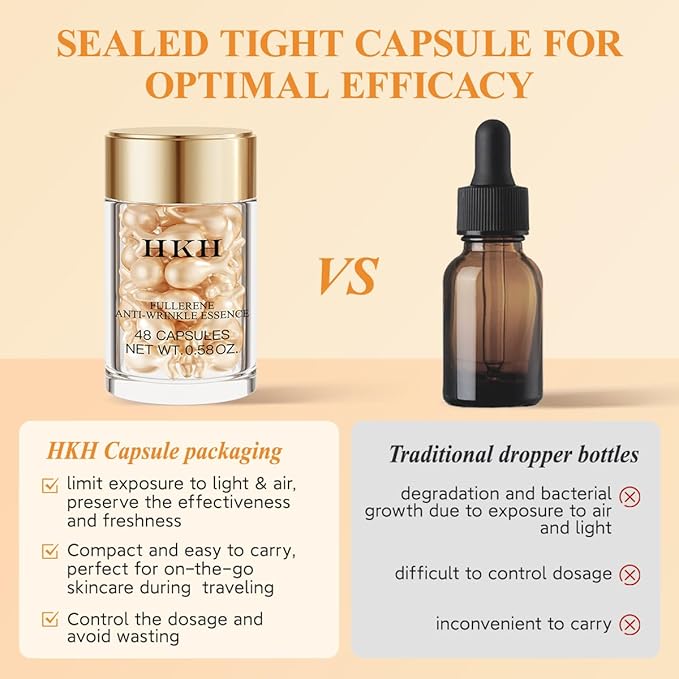 Vitamin C Face Serum Oil - HKH Vit C with Vitamin E Anti-Aging Serum Capsules, Firming Skin & Reduces Fine Lines, 48 Travel-Friendly Skincare Capsules for Smooth, Moisturized Skin, with Scissors