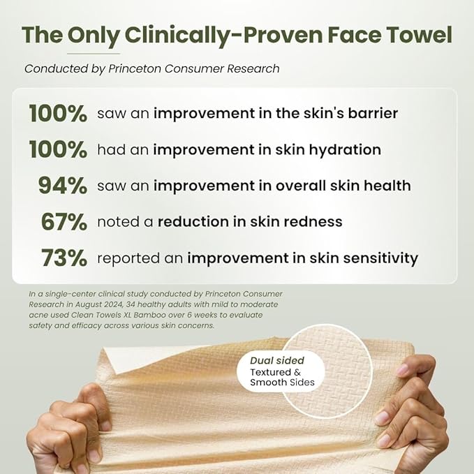 Clean Skin Club Bamboo Viscose Clean Towels XL™, 100% USDA Biobased Face Towel, Disposable Face Towelette, Makeup Remover Dry Wipes, Ultra Soft, 50 Ct, 1 Pack