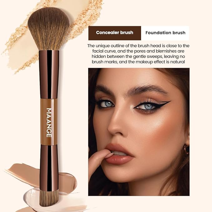 MAANGE 7 PCS Foundation Makeup Brush Set With Bag, Make up Brushes, Eyeshadow Concealer Brush, Double-ended Foundation Contour Powder Blush, Professional Face brush Set Tools For Liquid,Cream (Brown)