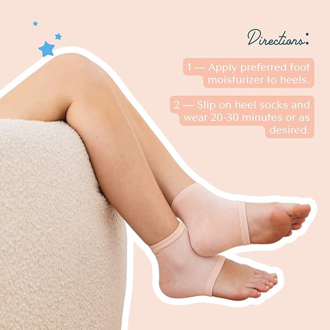 Bare August Moisturizing Heel-Repair Gel Socks – Overnight Spa Sleep Socks for Dry, Cracked Heels & Soft Feet