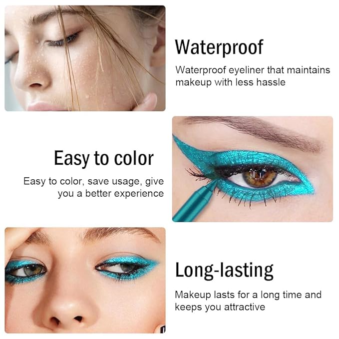 evpct Teal Eyeliner Pencils for Eyes, Blue Green Colored Eye Liner Pencil Pen Makeup Waterproof Smudge Proof, Colored Gel Waterline Eyeliner Liquid, Face Eye Paint Stick Halloween Makeup 15