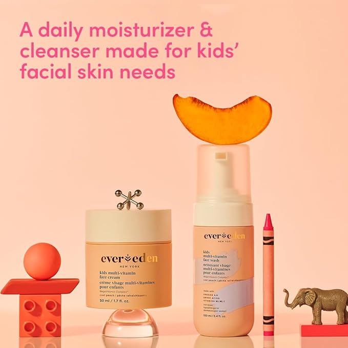 Evereden Kids Skincare & Sunscreen Essentials Set - Multi-Vitamin Face Wash, Face Cream & SPF 50 Mineral Sunscreen - Clean, Vegan, Non-Toxic Skincare for Kids 3+