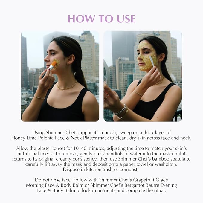 SHIMMER CHEF Honey Lime Polenta Face & Neck Plaster | Mindful Beauty Mask | Refines & Nourishes for Resilient, Radiant Skin | 2.5 oz