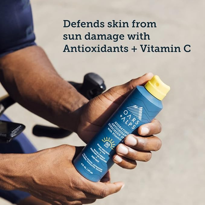 Oars + Alps Hydrating SPF 50 Sunscreen Spray, Naturally Derived Skin Care Infused with Vitamin C and Antioxidants, Water and Sweat Resistant, 6 Oz Each, 2 Pack