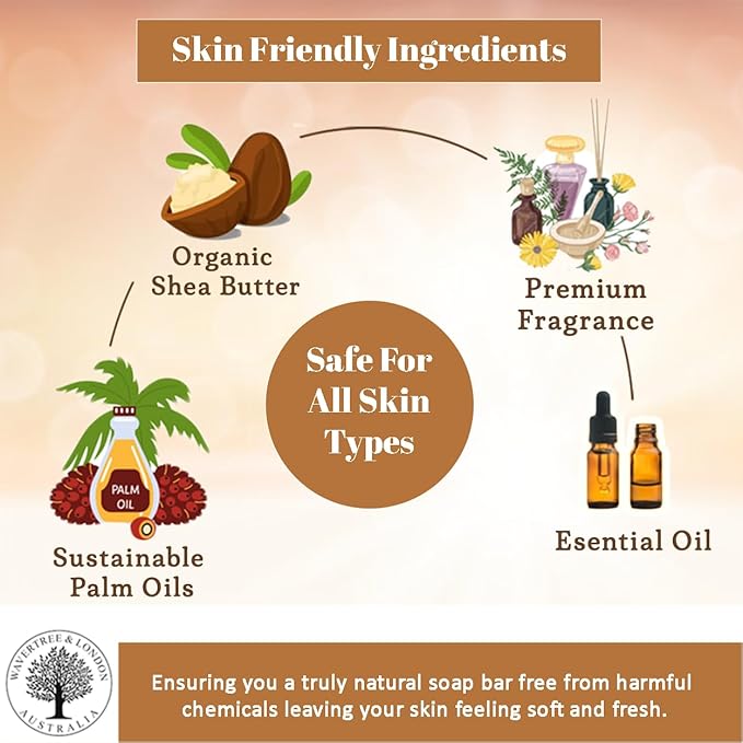 Wavertree & London Sandalwood & Patchouli Scented Natural Soap (2 Bars), 7oz Moisturizing French Triple Milled Soap Bars enriched with shea butter - Pure Plant Oil Bath & Body Bars for All Skin Types