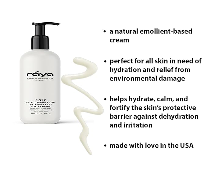 Raya Black Currant Berry and Mint Leaf Body Cream 16 oz (S-522) | Natural & Moisturizing Body Cream | Hydrates, Calms, and Prevents Dehydration and Irritation