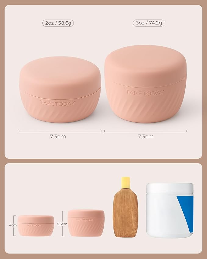 TakeToday Travel Containers for Toiletries, Leak-proof, TSA Approved, Refillable Silicone Cream Jars with Lid Travel Size Essential for Cosmetic toiletry Cream, 2 &3oz, 4 Pack (Apricot)