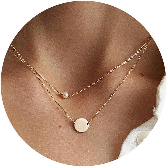 Dainty Gold Heart Necklace for Women - 14K Gold/Silver Plated Cute Heart Handmade Disc Circle Bee Choker Adjustable Necklace for Women Trendy Jewelry