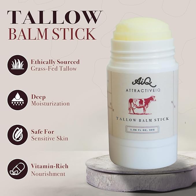 New Zealand Grass Fed Ethically-Sourced Beef Tallow for Skin– Stick with Vitamin E, Raw Honey, Olive Oil – Premium Ingredients & Cruelty-Free Tallow Face Moisturizer, Longevity & Firming - 30g