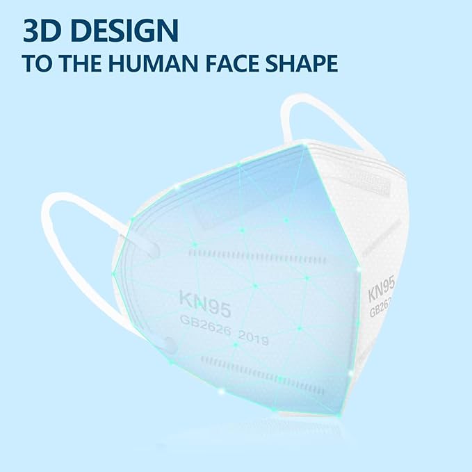50PCS KN95 Face Masks Breathable Disposable Mask 5 Layer Cup Dust Safety Filter Efficiency≥95% with Elastic Ear Loops and Nose Bridge Clip(White)