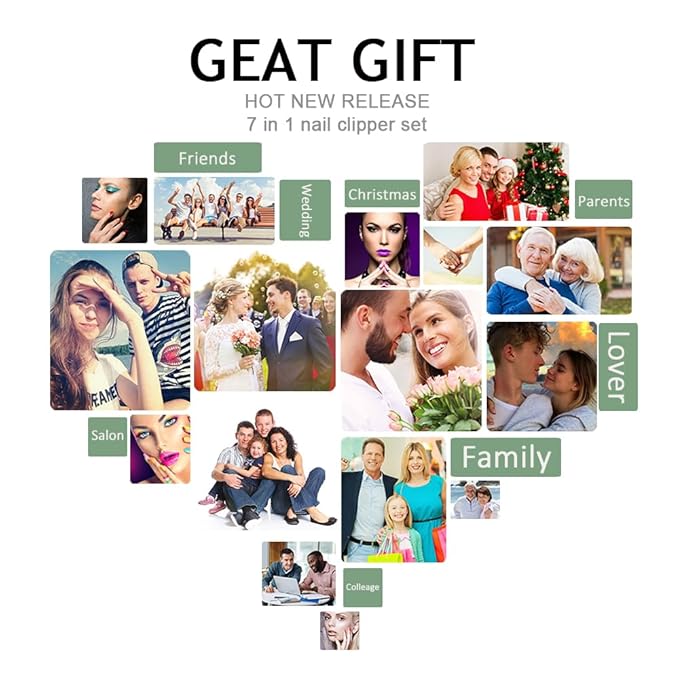 7 Pcs Manicure Set Stainless Steel Nail Clippers Kit, Nail Care Beauty Tools Set Christmas Stocking Stuffers, Christmas Gifts for Men and Women Travel Grooming Kit With Zipper Leather Case