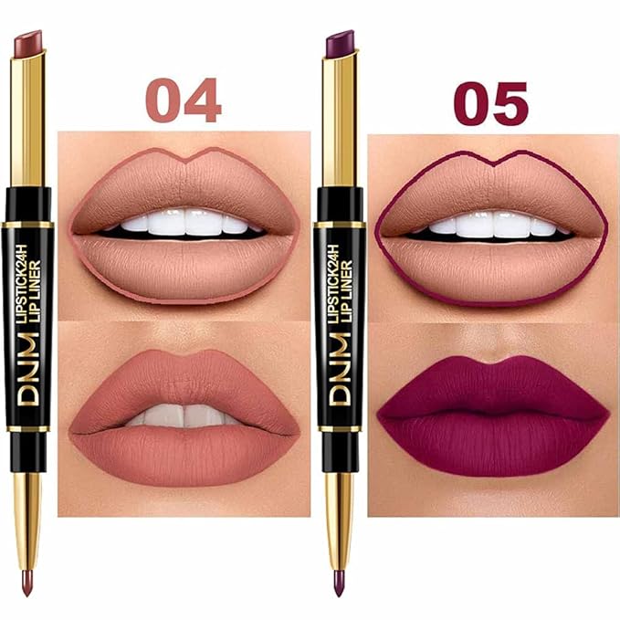 evpct 6Pcs Lip Liner and Lipstick Combo Set, 2-in-1 Waterproof Lipstick and 24H Lip liner Set for Women, Antique Rose Chestnut Nude Dark Brown Matte Lipsticks Pen with Lips Liners Sets Long Lasting 24