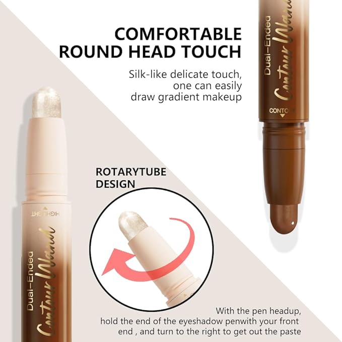 2Pcs Contour Stick Dual Ended Face Body Makeup Waterproof no Transfer, 2 in 1 Cream Concealer Stick Contouring Makeup Kit, Nose Contour Bronzer Sticks Face Highlighter Make up 25#+26#
