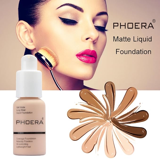PHOERA Foundation,Full Coverage Flawless Soft Matte 24 HR Oil Control Waterproof Concealer Makeup. (1 Pcs-104- Buff Beige)
