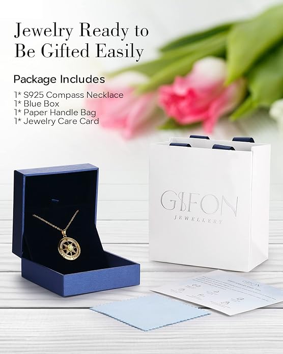S925 Necklace Gift for Wife |Compass Jewelry |Women Anniversary |Sterling Silver |Girlfriend Birthday Gifts for Her Valentines |I'd be Lost without You |Jewel 18K Gold