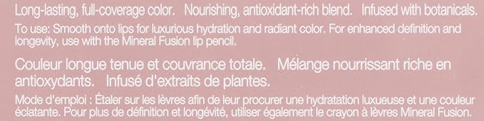 Mineral Fusion Long-Lasting Lipstick, Vivid & Smudge-Free Lip Color with Avocado Oil, Cocoa Seed Butter, Free of FD&C Dyes, Paraben and Gluten, Berry Smash