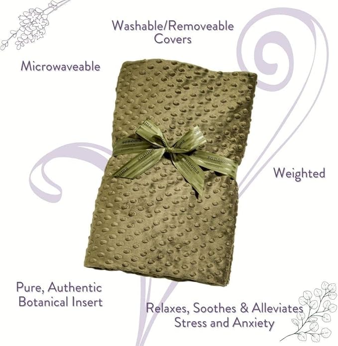 Sonoma Lavender Aromatherapy Eucalyptus Spa Blanket with Flaxseed, Hot/Cold Microwaveable Blanket for Soothing Muscles, Removable Washable Cover (44"x18", Eucalyptus, Silver Fox)