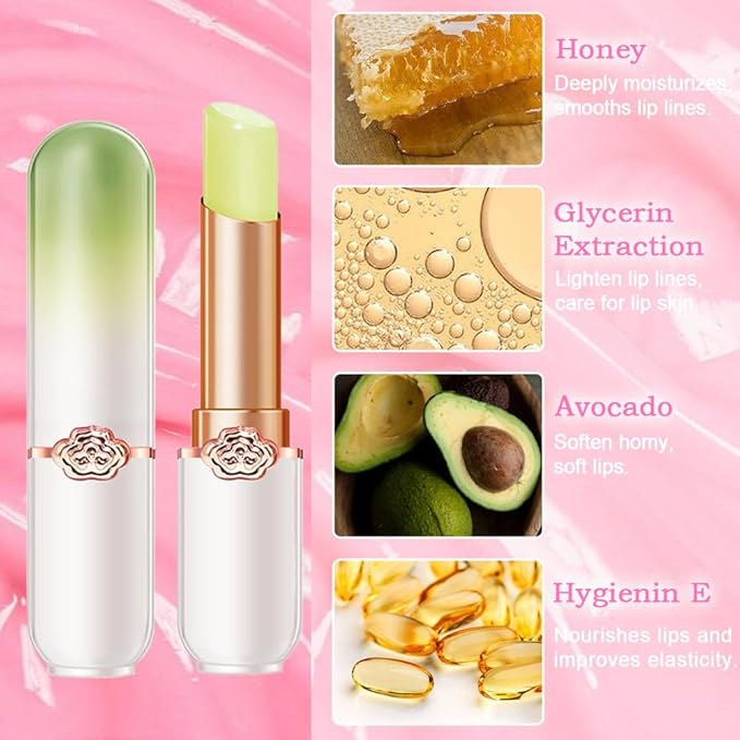 BINGBRUSH Peach Color Changing Lipstick,Moisturizer Long Lasting Lip Care Lip Balm Magic Lip Gloss Lip Tint Stain Gloss Set for Women (1pc Avocado)