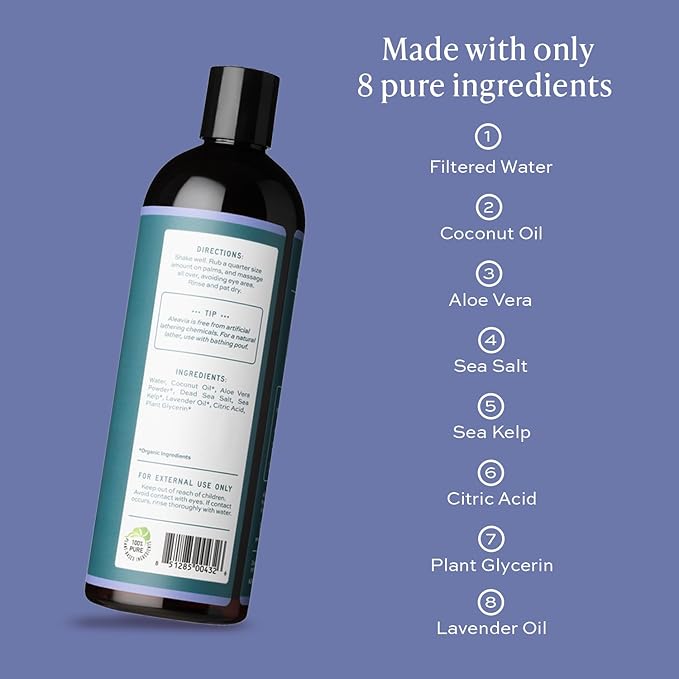 Aleavia Lavender Body Cleanse – Organic & All-Natural Prebiotic Body Wash, Scented with Pure Essential Oils – Nourish Your Skin Microbiome – 16 Oz.