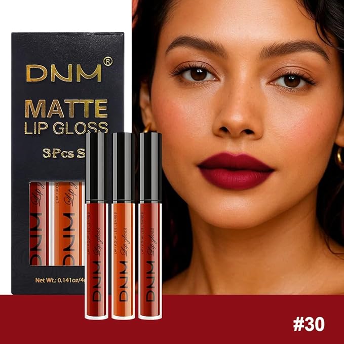 3Pcs Matte Liquid Lipstick Set, Long Lasting Waterproof Non-Transfer Lip Gloss, brick red Classic Red Lip Stain Kit for Women, Lip Stain Long Lasting 24 Waterproof Gift Makeup for Women Lippies