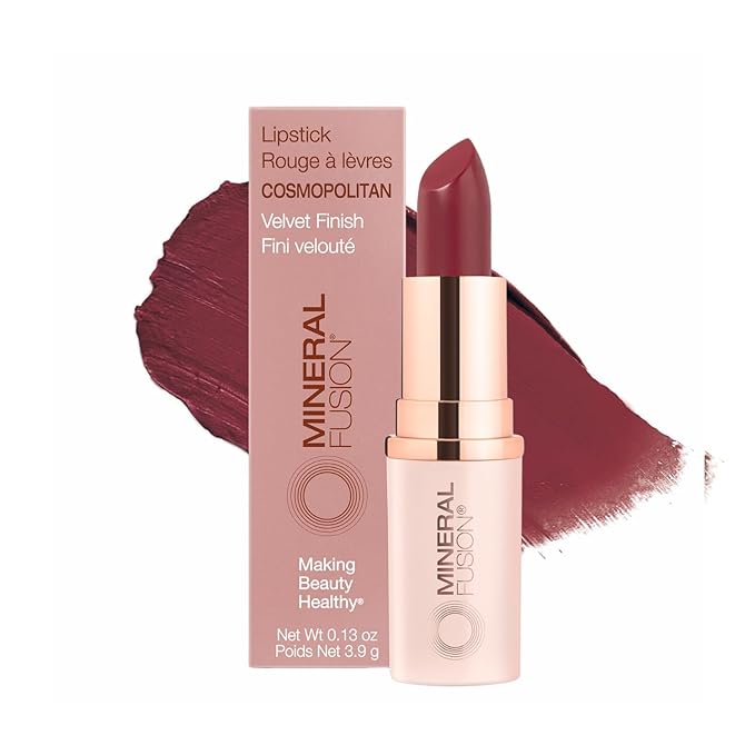 Mineral Fusion Long-Lasting Lipstick, Vivid & Smudge-Free Lip Color with Avocado Oil, Cocoa Seed Butter, Free of FD&C Dyes, Paraben and Gluten, Cosmopolitan