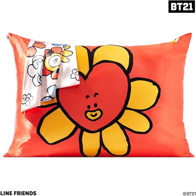 Kitsch x BT21 (Tata) Satin Pillowcase with Zipper for Hair & Skin - Softer Than Silk Pillow Cases, Smooth Cooling Pillow Cover, Wrinkle-Free, Machine Washable, Queen/Standard (19x26)