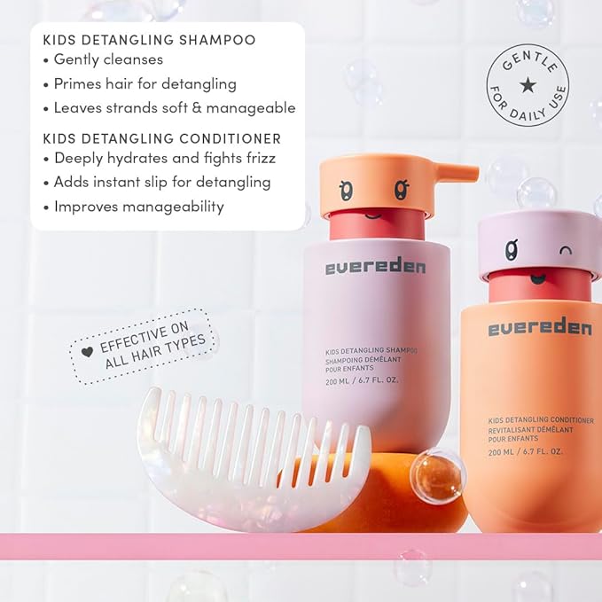 Evereden Kids Routine Bundle - Detangling Shampoo and Conditioner + Multi-Vitamin Face Wash and Face Cream for Kids 3+