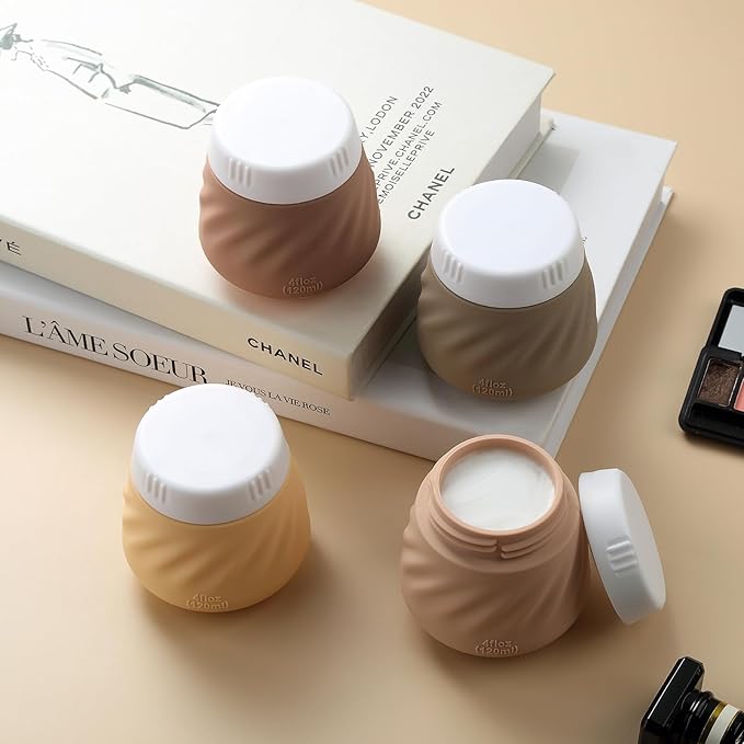 Gemice 4 OZ Travel Size Containers for Toiletries, 4-Pack Leak-Proof Silicone Slime Jars with Lids, BPA Free Small Round Cosmetic Slime Container for Lotion, Cream, Ointments, Travel Essentials