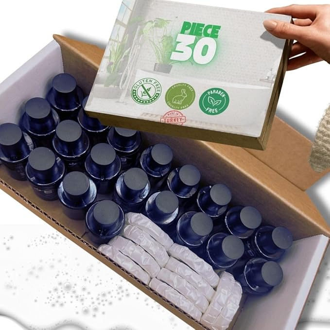 Dolesh by Roomsium 30-Piece Hotel Toiletries Set – Travel-Size Shampoo, Shower Gel & Soap – 0.85 fl oz Bottles & 15g Soaps – Paraben-Free, Cruelty-Free, Elegant Black Guest Amenities