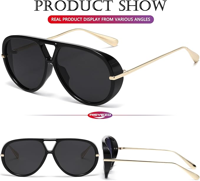 AIEYEZO Oversized Aviator Sunglasses Women Men Fashion Retro Big Frame Sun Glasses Designer Ladies Shades