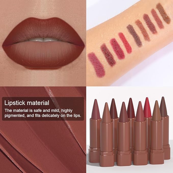 Matte Lip Crayon Lip Liner and Lipstick Combo Sets, Reddish Brown Gradient Matte Lip Bar And Lip Liner Set, Contour Gradual Ombre Effect Lip Pencil For Old Women, Long Lasting Waterproof Smudge Proof