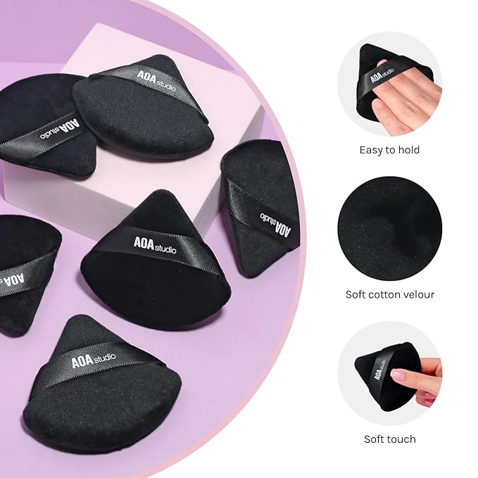 AOA Studio Velvet Puffs Makeup Puff Set of 6 Loose Powder Body Powder, Velour Makeup Blender Sponge Foundation Blending Sponges Set Beauty Makeup Tools (Black)